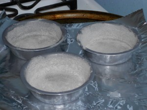 4" Mini Cake Pans, greased and dusted with rice flour